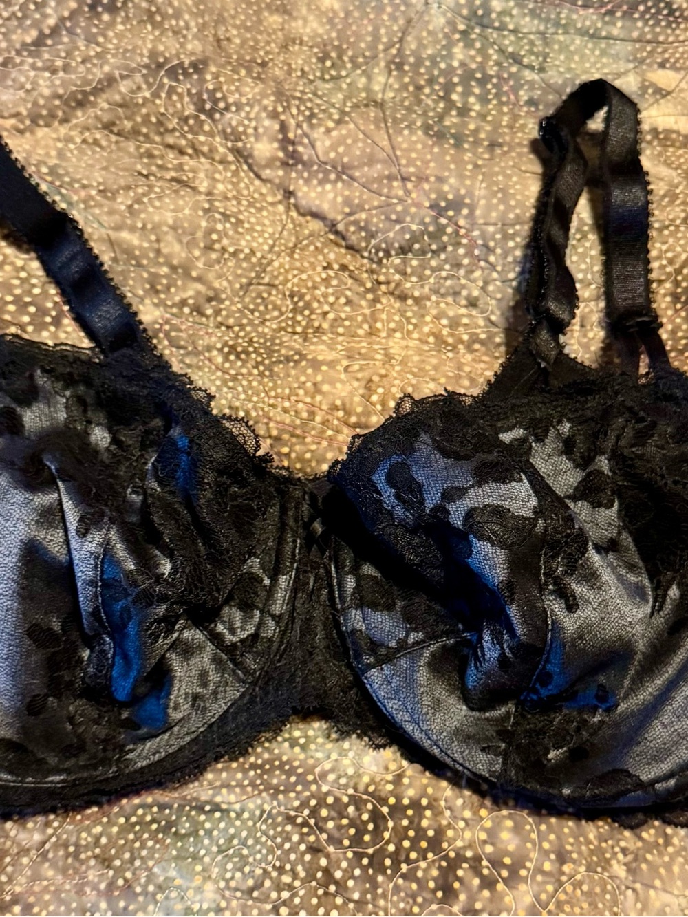 Cacique Black Satin and Lace Underwire Bra